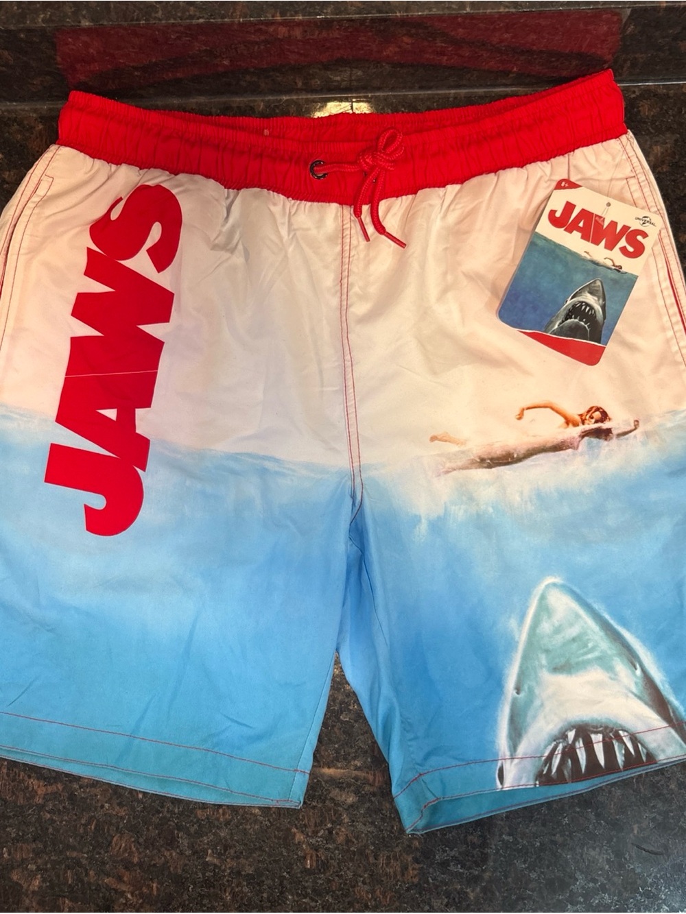 Jaws Swimmer Movie Poster Board Shorts Multi-Color Mens Medium NWT